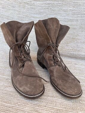 Paul Green Flared Top  Brown Chelsea Suede Ankle Leather Lace-up Boots size 7 US